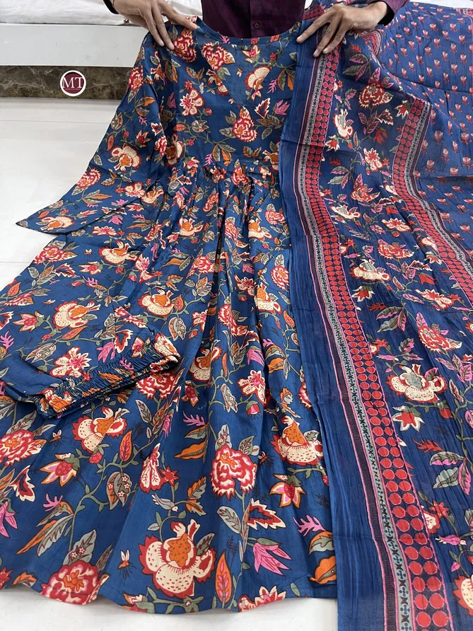 MT Pure Cotton Printed Anarkali Kurti With Bottom Dupatta Suppliers In India